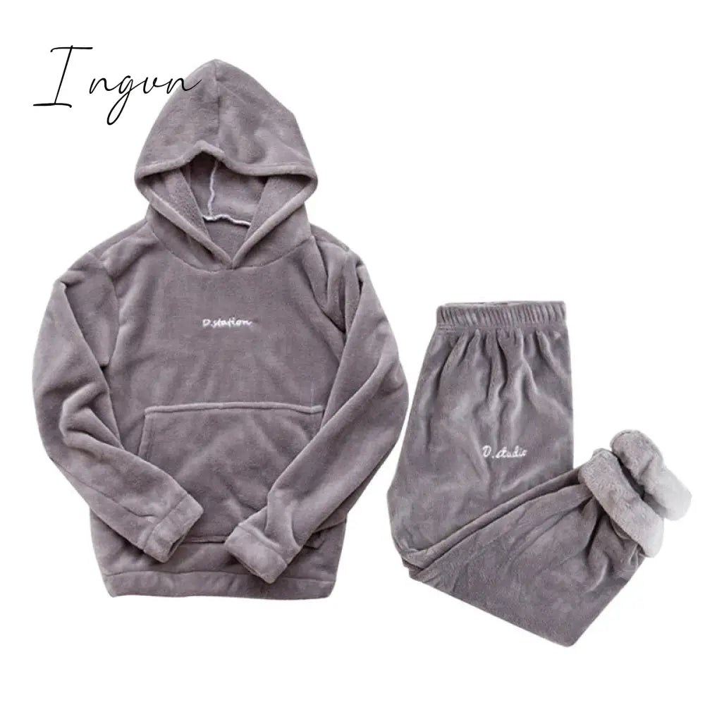 Ingvn - Women Winter Pajamas Set Dropshipping Warm Homewear Winter Sleepwear Female Flannel Pajamas Home Pants Warm Home Clothes Suit