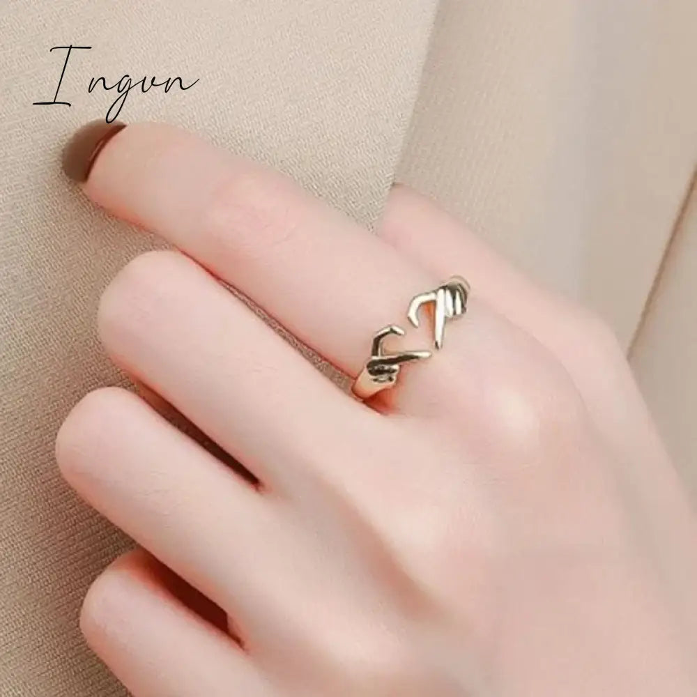 Ingvn - Simple Trendy Heart Finger Ring Lady Daily Wearable Accessories Metallic Style Jewelry for Women Hands Shape Design Gift