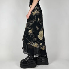 Vintage Floral Print Low Rise Long Skirt Streetwear 90s Slim-fitting Women's Skirts Harajuku y2k Aesthetic Ladies Bottoms