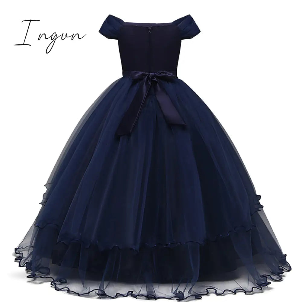 Ingvn - Red Girl Lace Embroidery Christmas Birthday Party Dress Flower Wedding Gown Formal Kids Dresses For Girls Teen Clothes 6 14 Yrs