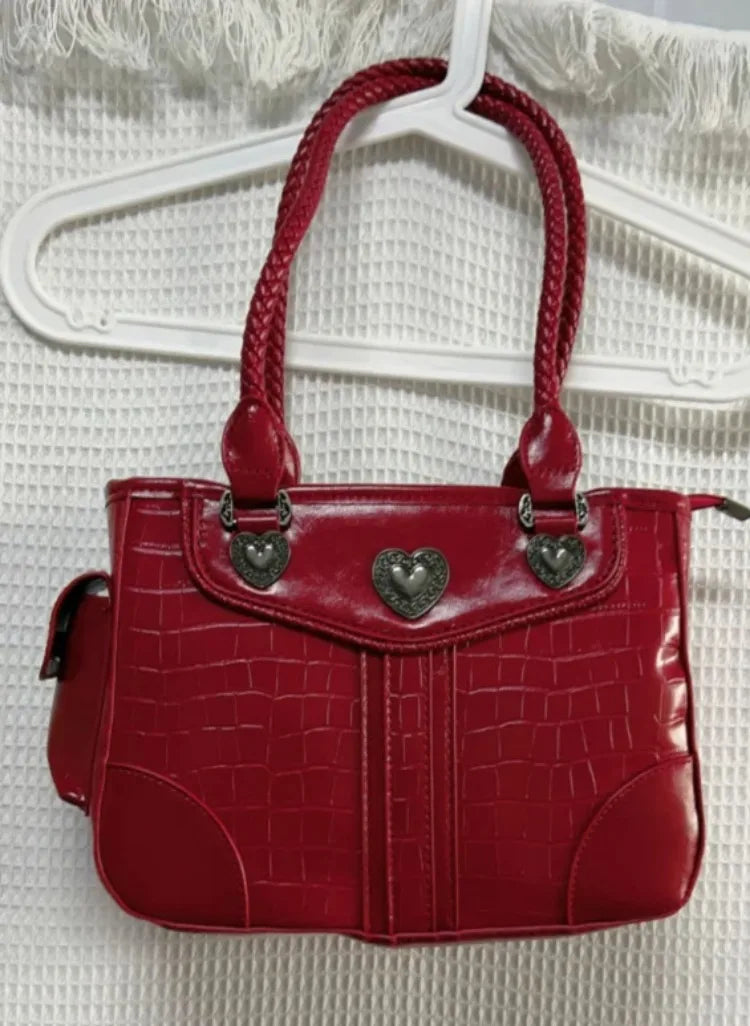 INGVN  Y2k Aesthetic Fashion Heart Women's Purses Casual Vintage Elegant Chic Handbags Japanese Female All Match Trendy Top-Handle Bags