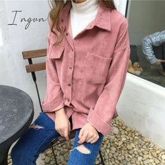 Ingvn - New Shirt Autumn New Ins Loose And Versatile Corduroy Shirt Women's Solid Color Casual Long Sleeve Shirt Coat