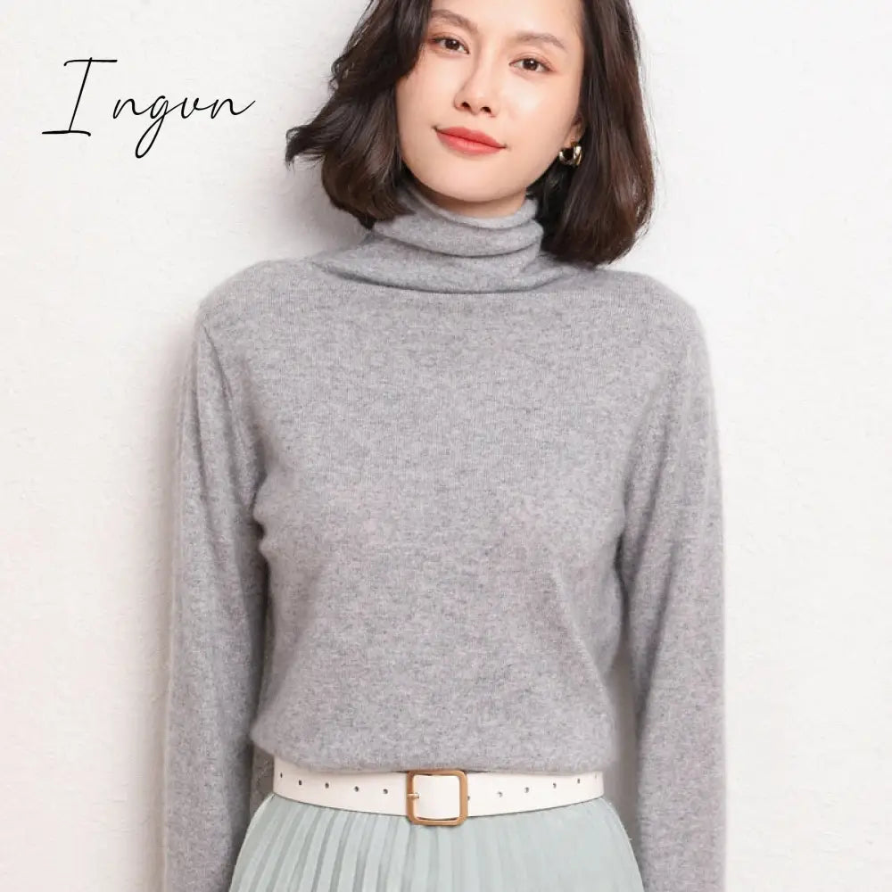 Ingvn - 100% Pure Wool Cashmere Sweater Fall/Winter Pile Collar Pullover Korean Fashion Casual Knitted Tops Women Jacket Long Sleeve