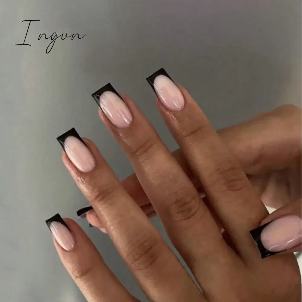 24Pcs French Tip  Press on Nails Short Coffin False Nails Simple Wearable Fake Nails Frosted Full Cover Press on Nail Tips Art