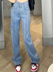 Ingvn - Vintage Jeans for Women 2023 New High Waisted Korean Fashion 2 Button Slim Straight Jeans Streetwear Chic Casual Jeans