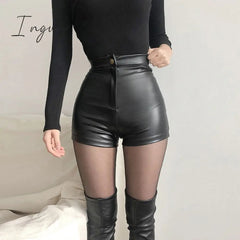 Ingvn - New Sexy Women Black Ultra Pu Leather Shorts Women's Autumn And Winter High Waist Bottoms Tight Sexy Shorts