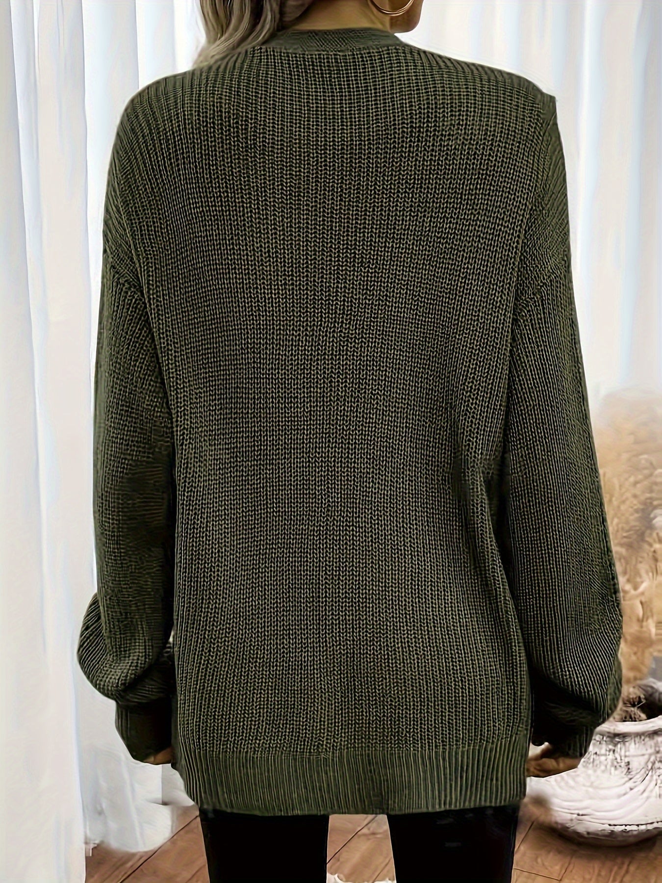Solid Color Open Front Cardigan, Casual Long Sleeve Cardigan For Fall & Winter, Women's Clothing
