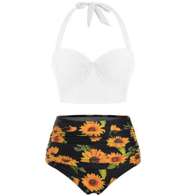 Women Swimsuits Vintage Bandeau Push Up Polka Dot Plus Size Bathing Suits High Waisted Bikini