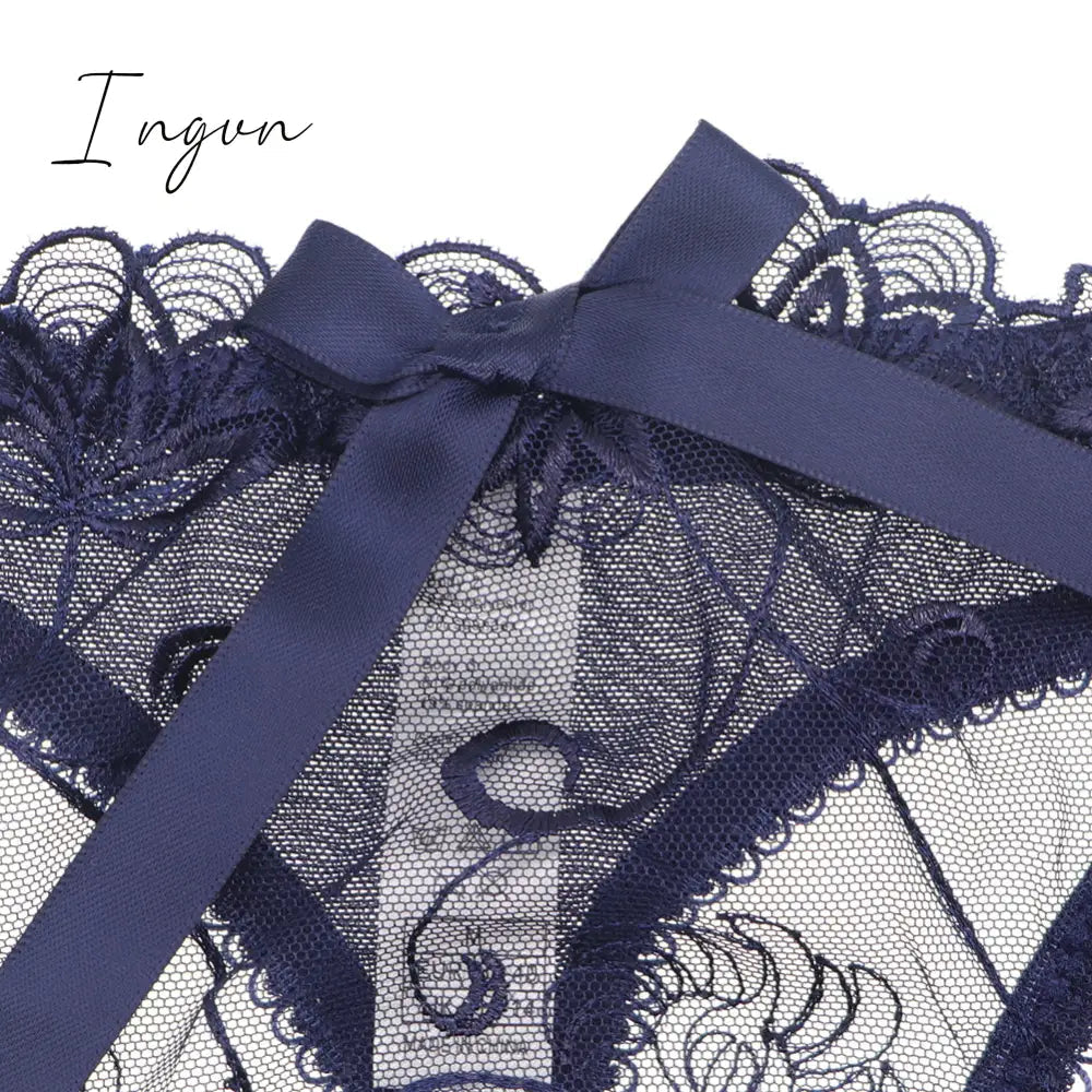 Ingvn - Hot 2pcs Women Sexy Ultra-Thin  Breathable Floral Lingerie  Sets Bras+Thongs