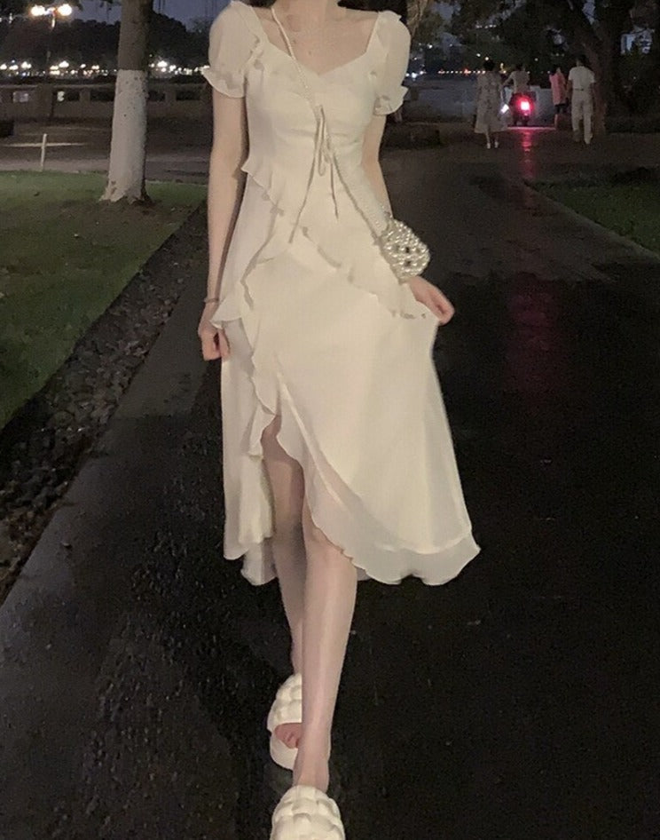 Fairy 2 Piece Dress Set Woman Casual Long Sleeve Crop Tops + Elegant Solid Strap Midi Dress Party Korea Fashion Suit Summer