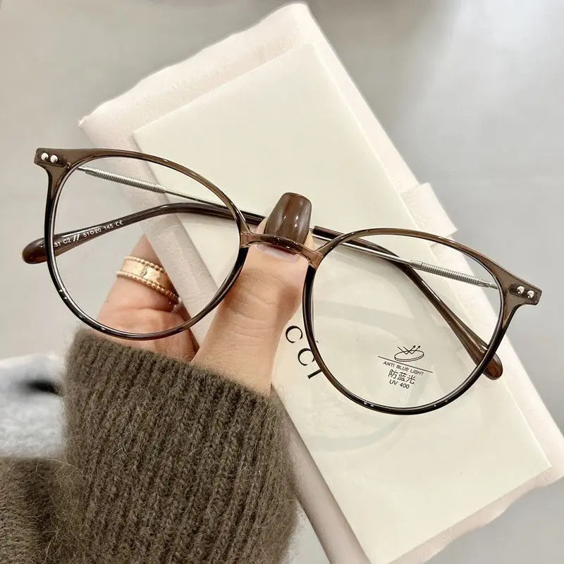 INGVN  Metal Round Frame Glasses Computer Reading Working Accessories Anti Blue Light Women Men Vintage Transparent Optical Eyeglass