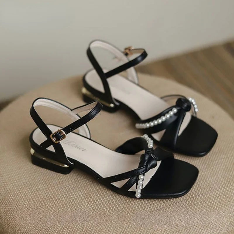 Ingvn  Summer  Thick Heel Block Sandals for Women Chunky Open Toe Outdoor Ladies Shoes with Low Heels Footwear Bow Comfort F Sale H