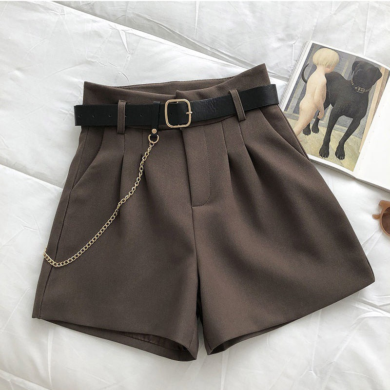 New Summer Women's Shorts Button Solid Color Pocket Casual High Waist Suit Shorts Casual Thin Women Clothing + Send Belt