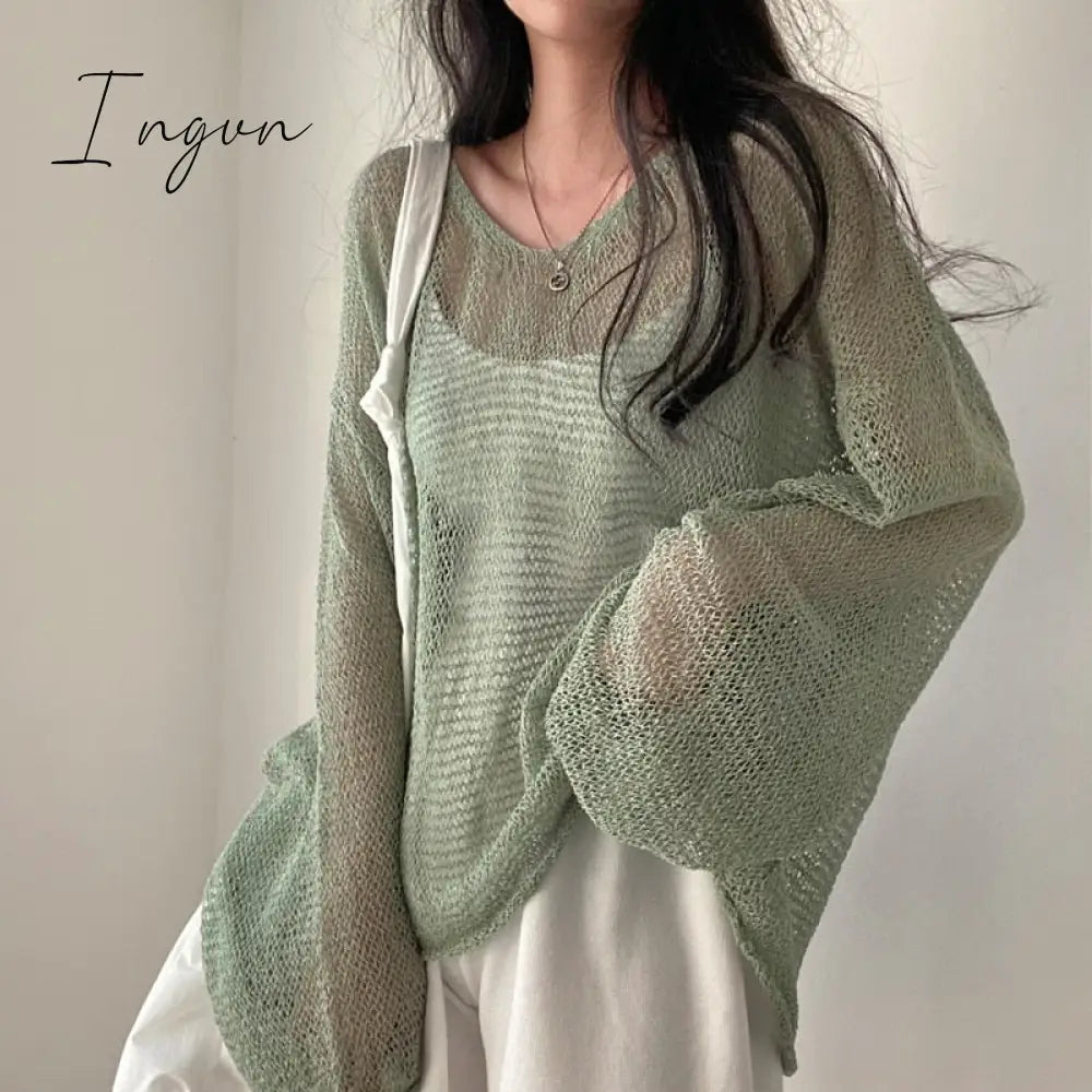 Ingvn - Lazy Style Full Sleeves Jumpers Tops Hollow Out Sexy Women Fashion Casual Streetwear Chic Femme Sweaters Pullovers