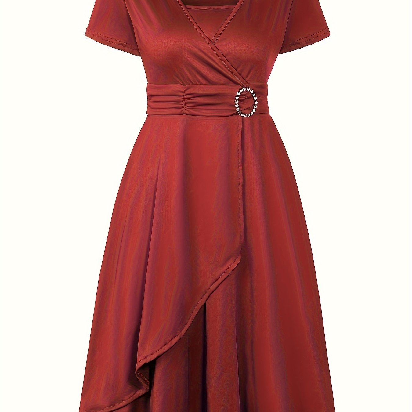 Elegant Skinny Rhinestoned Dress, Asymmetrical Hem Tie Waist Dress For Party & Banquet, Women's Clothing Wedding/Occasion/Engagement/Ceremony/Evening dress