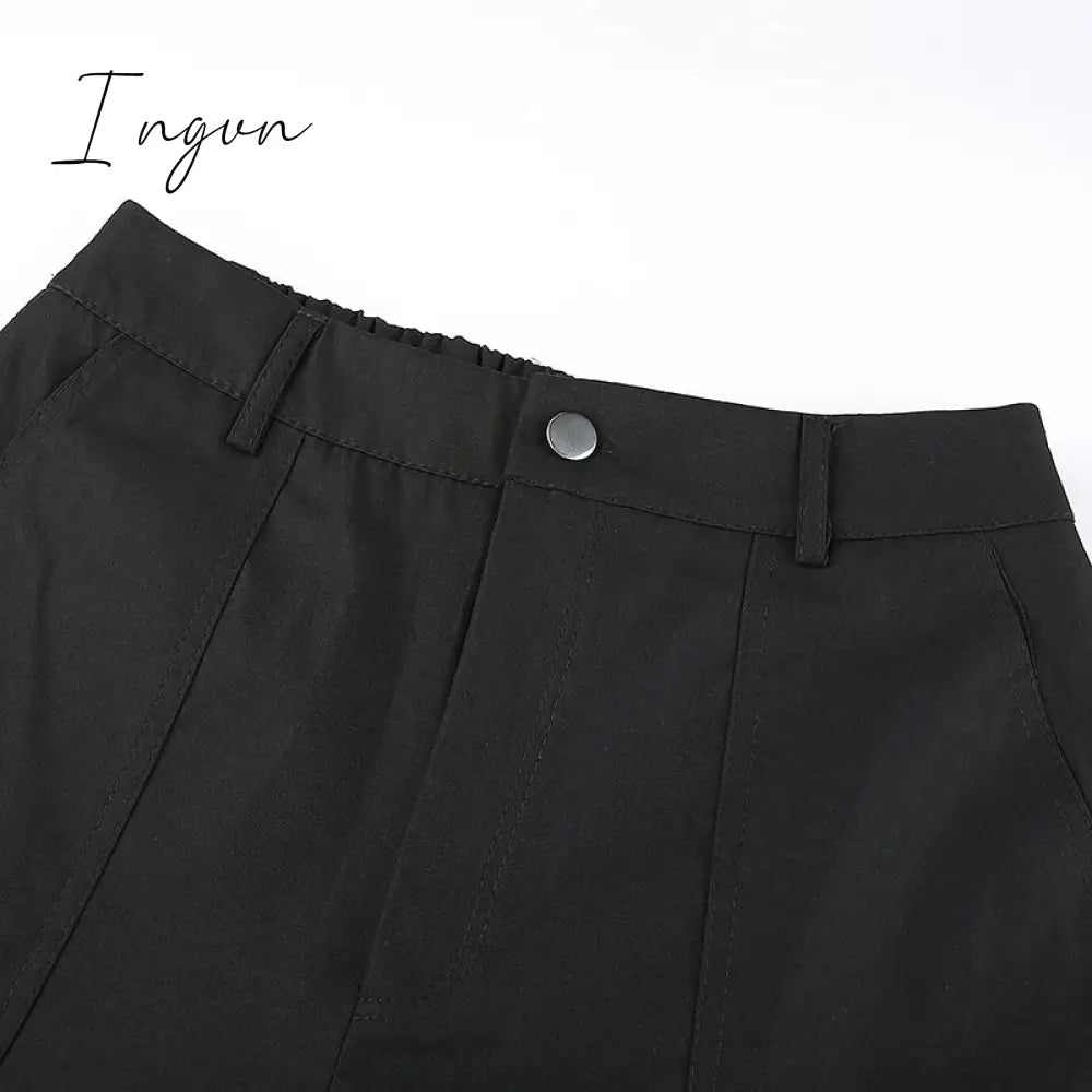 Ingvn - Button Pockets Patchwork Cargo Pants Women Streetwear High Waist Trousers Women Fashion Pencil Pants Joggers Women