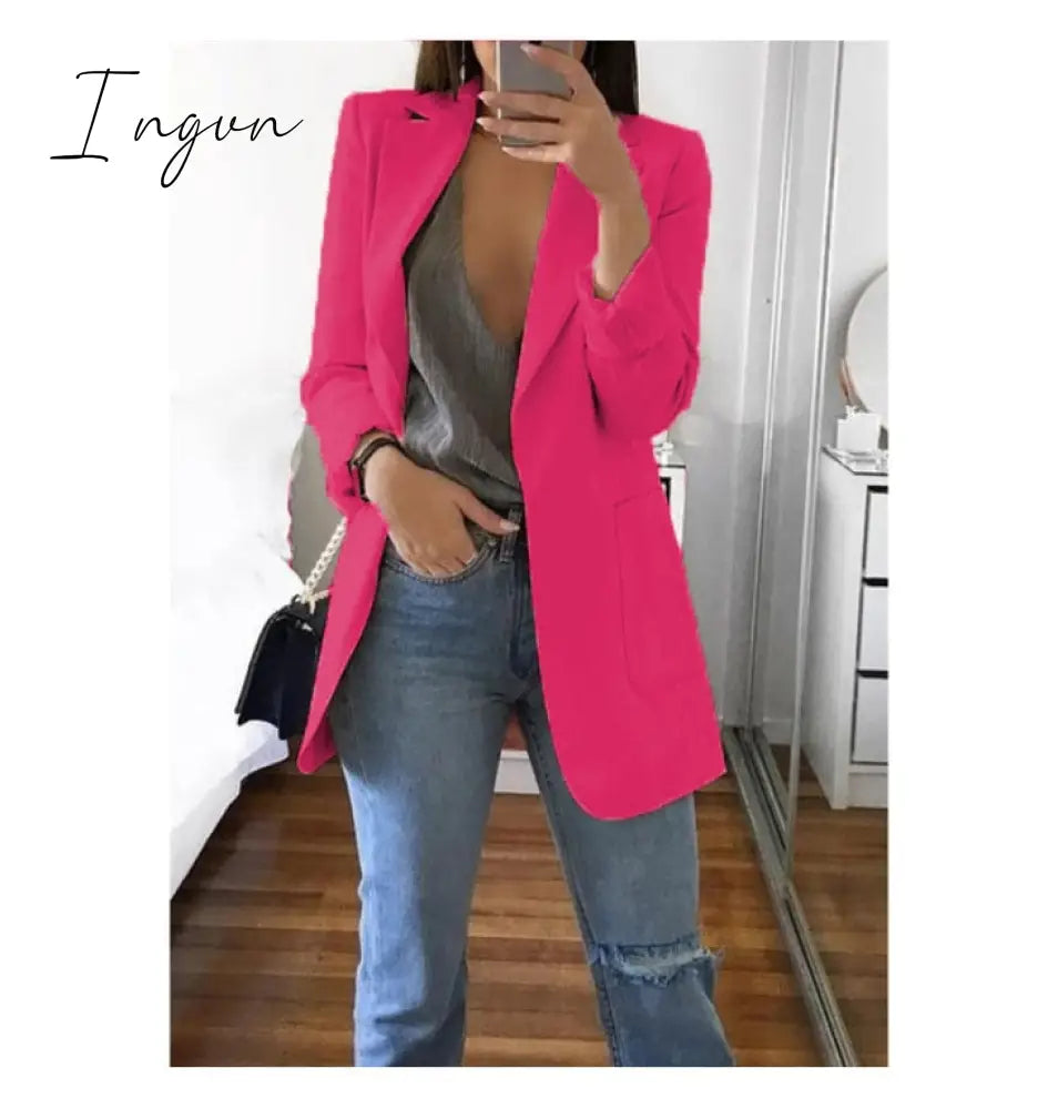 Ingvn - Fashion Korean Casual Women's Blazer Spring Autumn Long Blazer Women Suit Outwear Slim Coats Office Ladies Blazer Work Jacket