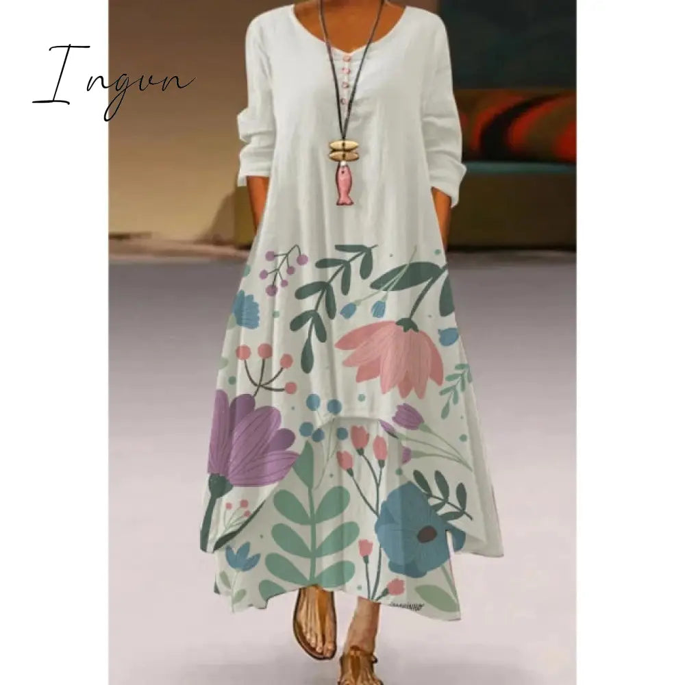Ingvn - Fashion Summer Maxi Dress Women's Printed Sundress Casual Short Sleeve Vestidos Female High Waist Robe Femme midi elbise