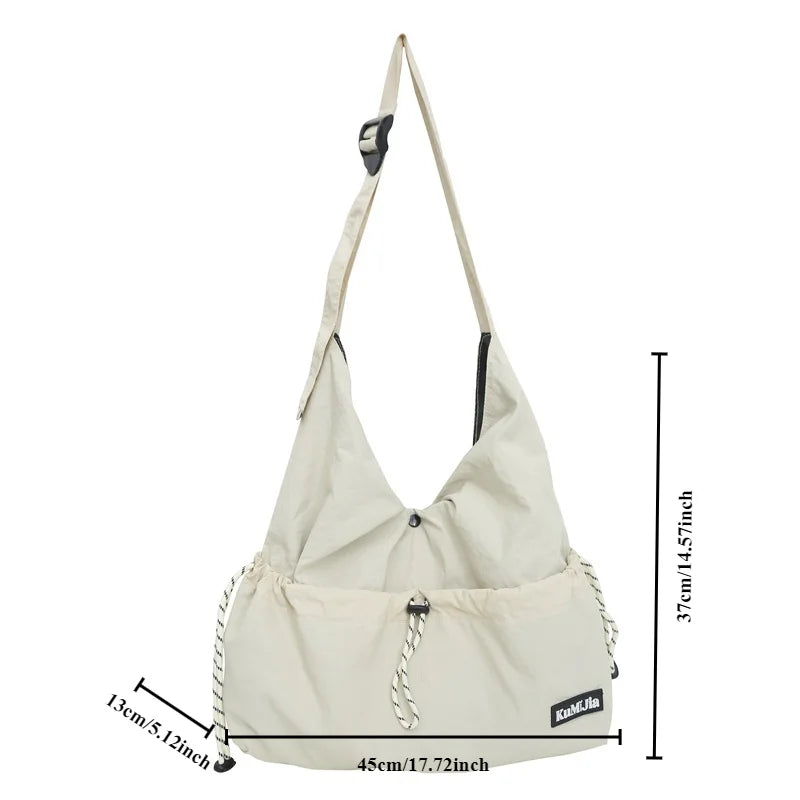 Ingvn  Japanese Style Lightweight Crossbody Waterproof Unisex Shoulder Bag Drawstring Portable Workbag Student Versatile Backpacks
