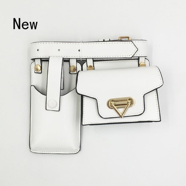 2 Piece Women's Belt Bag Luxury Designer Tactical Waist Bags Female Leather Flap Fanny Pack Shoulder Crossbody Chest Bag Purse
