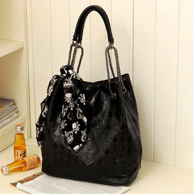 INGVN  Japanese Sweet Ribbon Kawaii Trendy Shoulder Bags Personality Skull Y2k Aesthetic Tote  Streetwear  Women's Handbags