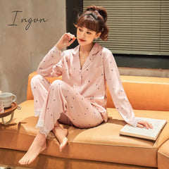 Ingvn - New Pajamas For Women Long Sleeve Pajamas Suit Female Simple Style 2 Pieces Pajamas Silk Women's Home Clothes Set Pantsuits