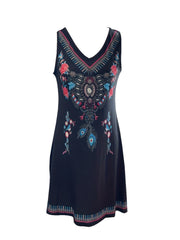 Bohemian Chic Floral V-Neck Dress - Breezy Sleeveless Design - Perfect for Summer Outings - Women's Fashion
