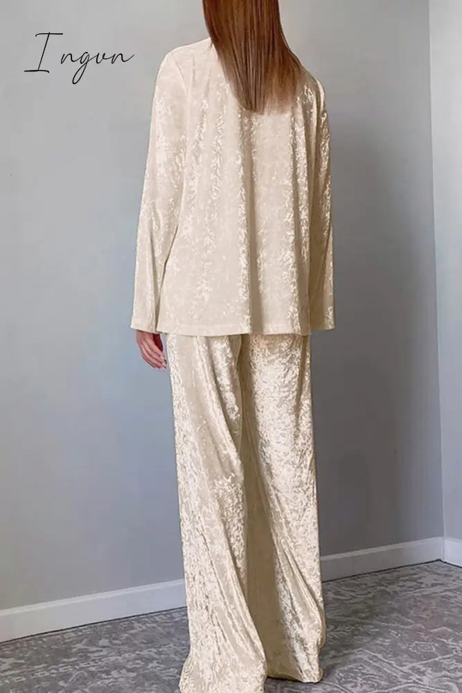 Ingvn - Casual Simplicity Solid Turndown Collar Long Sleeve Two Pieces