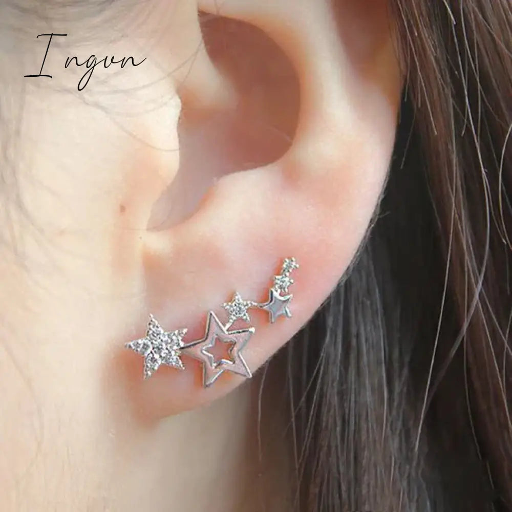 New Imitation Pearl Stud Earrings for Women Geometric Crystal Zircon Stars Earring Girls Birthday Party Banquet Jewelry