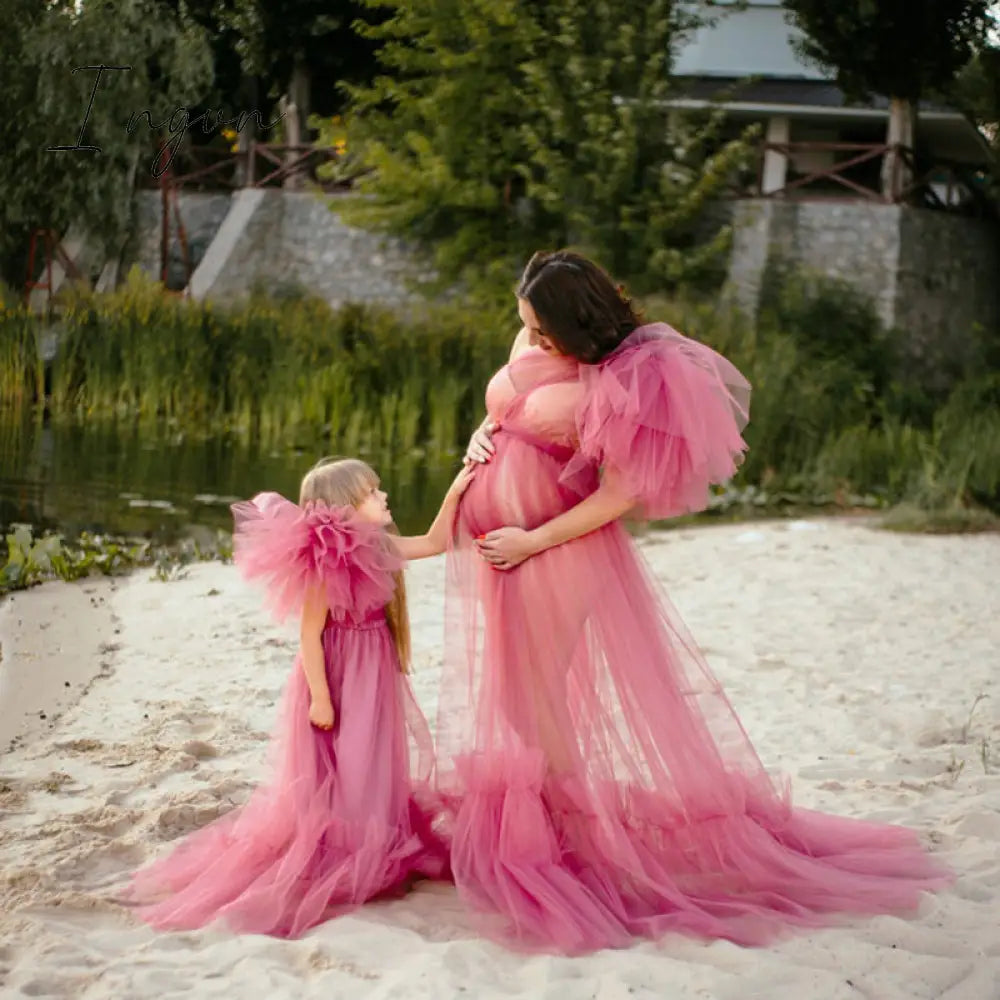 Ingvn - Elegant One Shoulder Tulle Maternity Dresses See Through Sexy Women Plus Size Tulle Maternity Dressing Gowns For Photography
