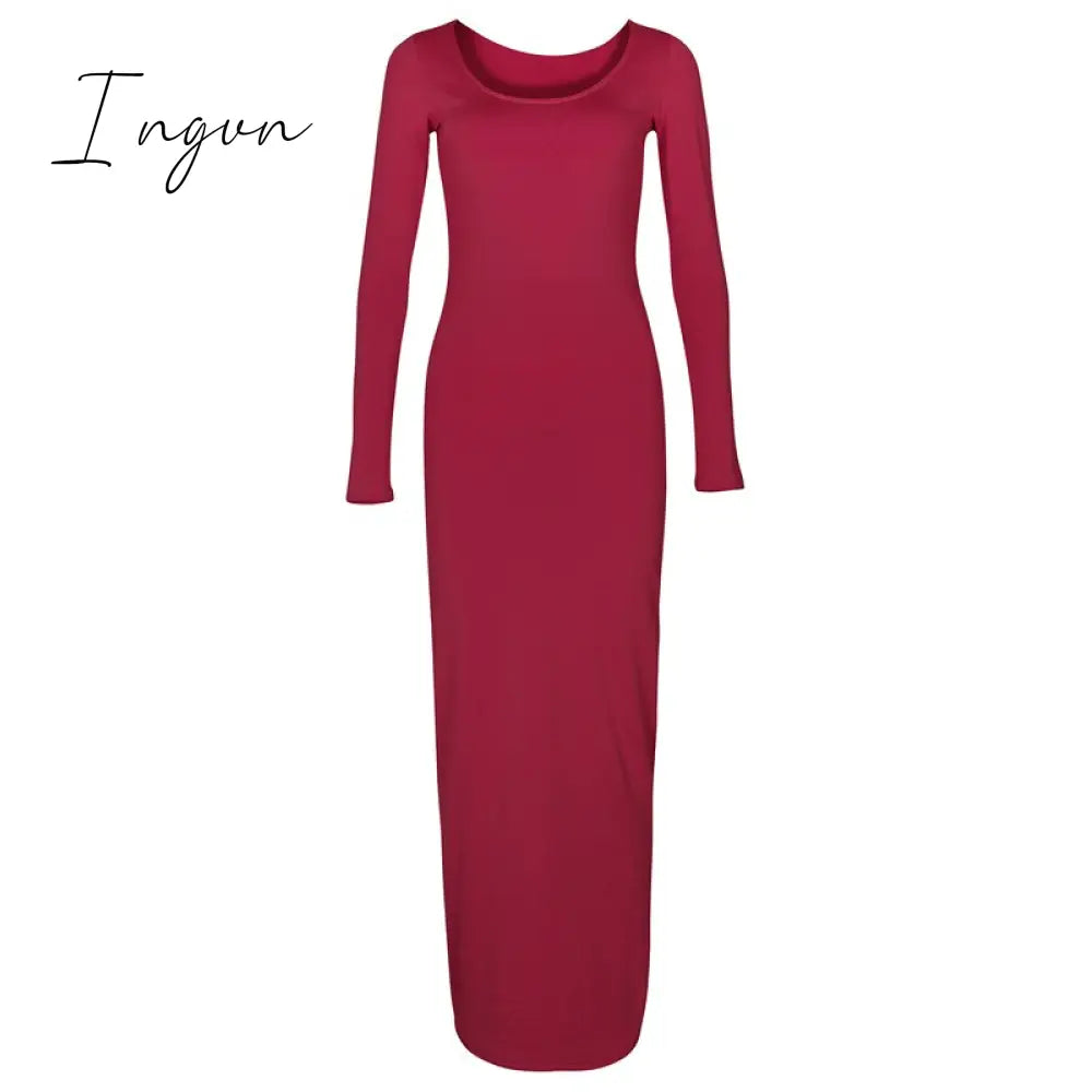 Ingvn - Turtleneck Long Dress Autumn Winter Muslim Elegant Office Lady Skinny Long Sleeve Bodycon Casual Dress Women Midi Clubwear GV464
