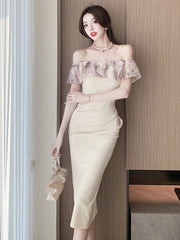 Women Summer Off Shoulder Sexy Backless Midi  Bodycon Dress Female Prom Party  Vestidos Clothes