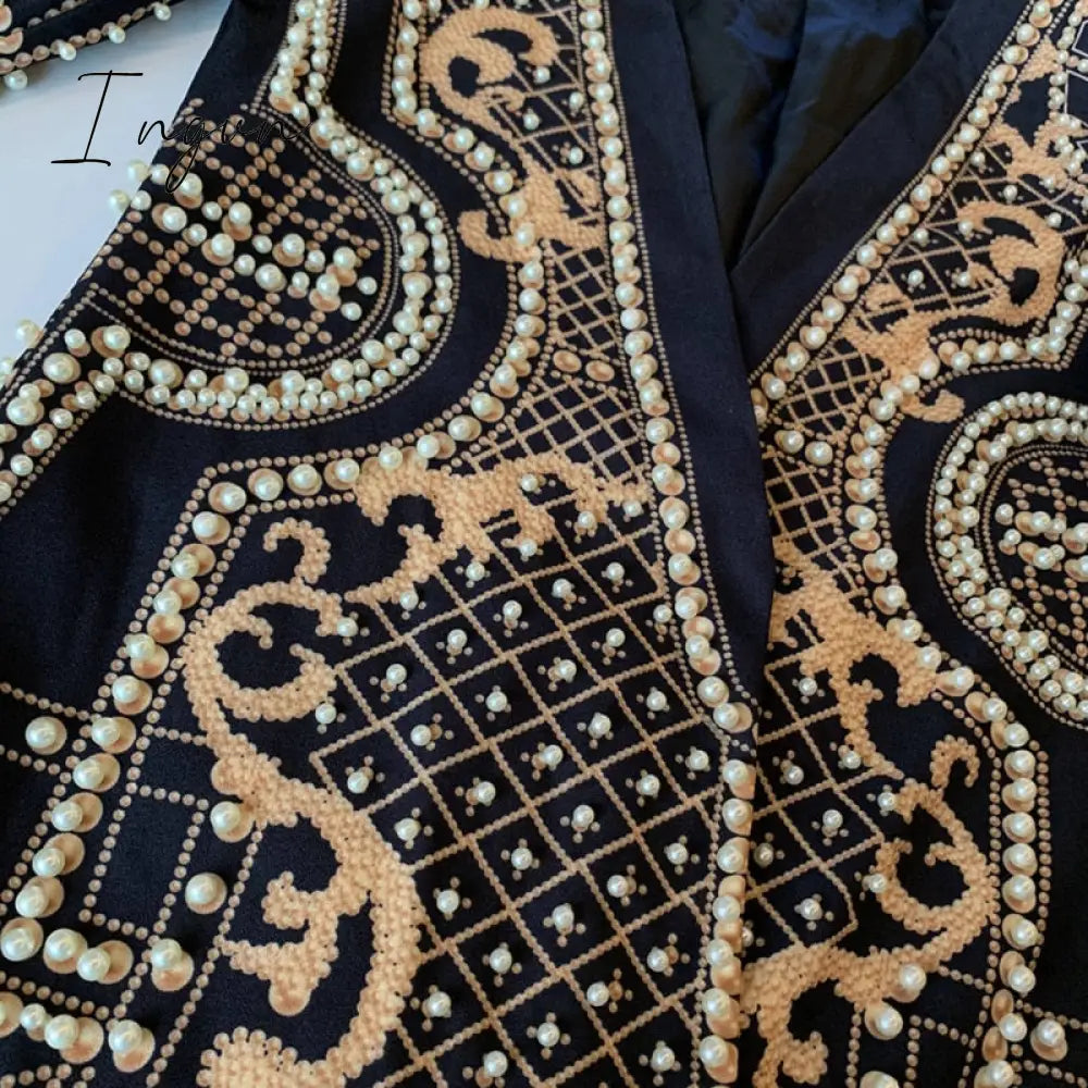 Ingvn - new Beaded Geometric Autumn Winter Long Sleeves V-Neck Vintage Ladies Outwear vintage fashion Overcoats