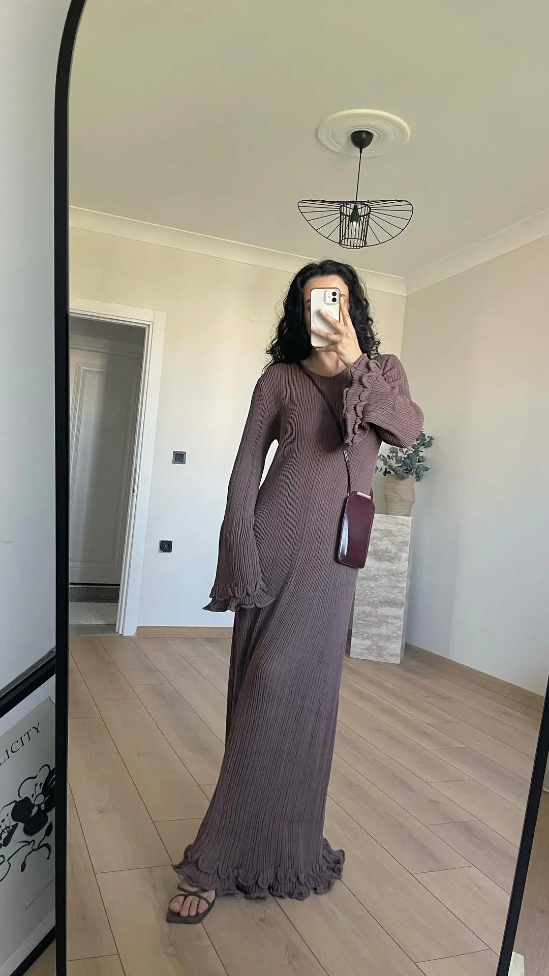Chic O-neck Slim Fit Ruffled Pleated Women's Knitted Dress Long Flared Sleeve Backless Lace Up Vestidos Autumn Female Streetwear
