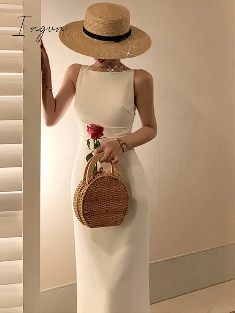 Ingvn - New Women Summer Fashion Spaghetti Strap Sleeveless Sexy Dress Female Elegant Evening Midi Dress