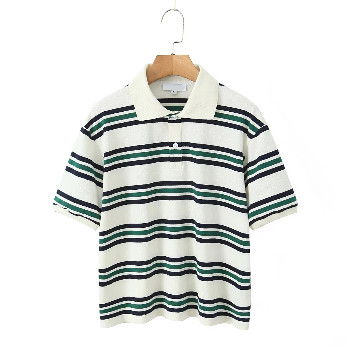 Women American Retro Contrasting Striped T Shirt Women Polo Collar Short Sleeve Preppy Vintage Tees Y2K Tops