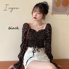 Ingvn - Floral Youth Elegant Blouse Women Crop Top Pretty Blouses Chic Fashion Blouse Shirt For Party Puff sleeve