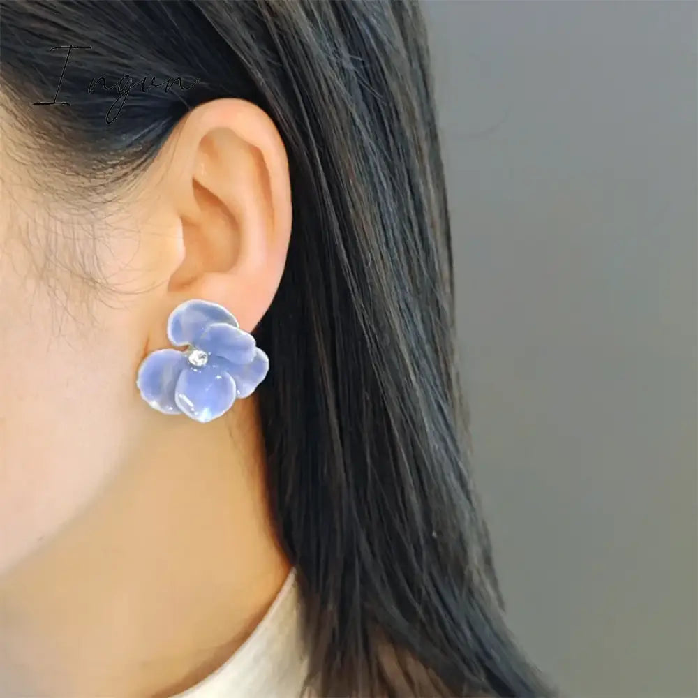 New Trendy Cute Blue Red Flowers Earrings for Women Exquisite S925 Silver Needle Studs Sweet Elegant Party Jewelry Gifts