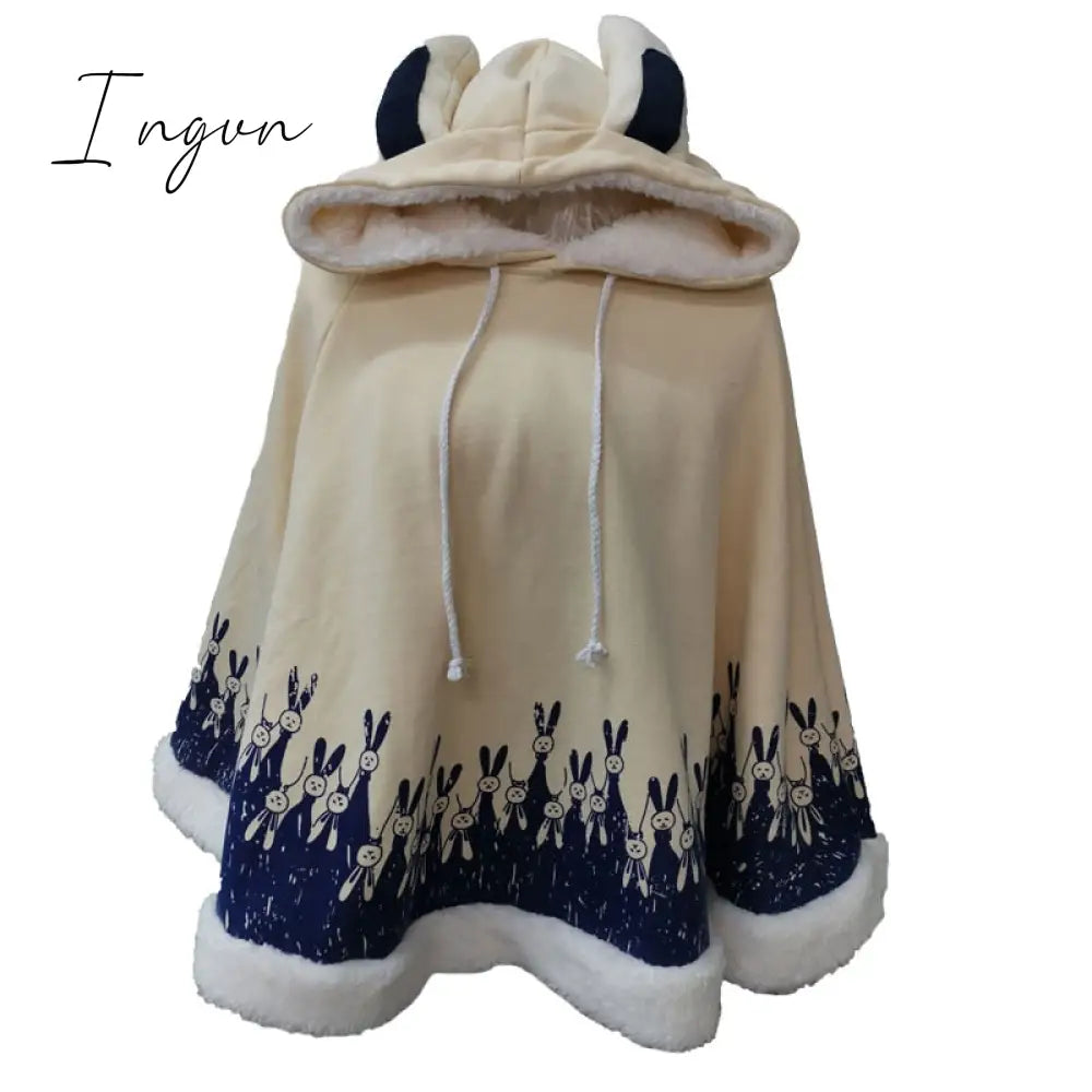 Ingvn - Lolita Cloak Harajuku Hoody Cloak Japanese Angry Cat Christmas Deer Fleece Cape Loose Pullover Batwing Sleeve Hoodie Coat