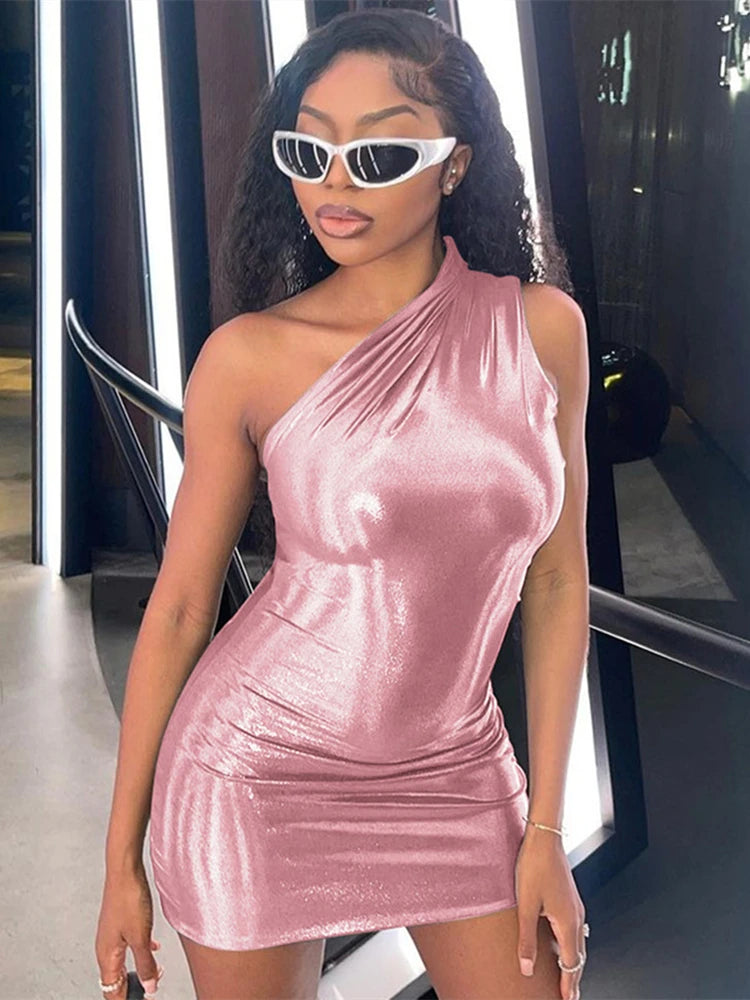 Sexy One Shoulder Bodycon Dresses For Women Solid Irregular Skinny Mini Dress Female Party Nightclub Buttocks Short Gown vestido