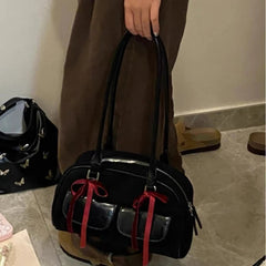 INGVN  2024 New Women Y2k Aesthetic Bow Shoulder Bags Vintage Casual Streetwear Fashion Handbags Trendy All Match Simple Underarm Bag