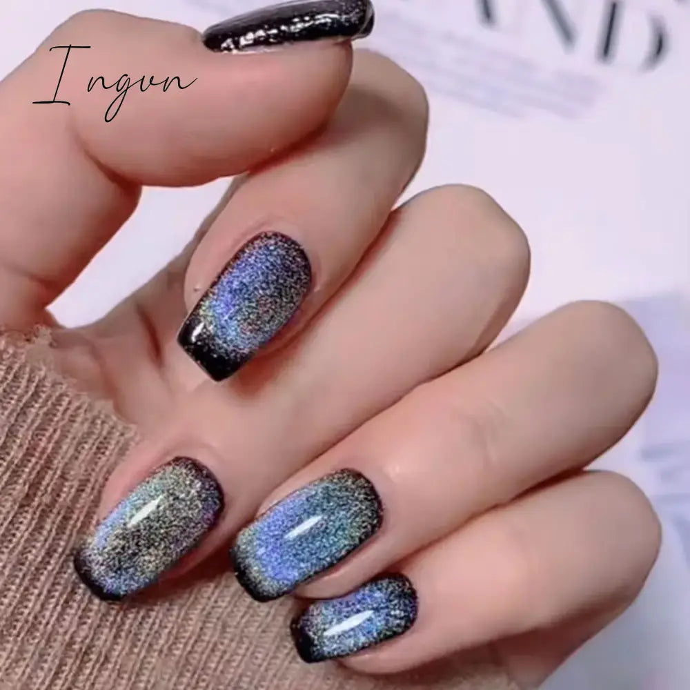 24pcs detachable cat eyes red wine false nails with glue full cover ballet square almond shiny acrylic press on fake nails tips