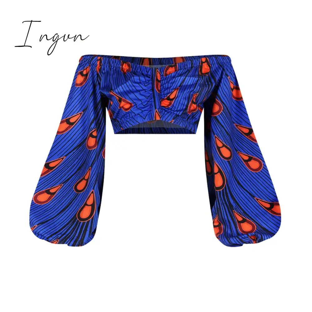 Ingvn - African Dresses for Women Autumn 2-piece Set Lady Full Sleeve Shoulder Off Festher Dashiki Print Split Skirts Africna Clothes