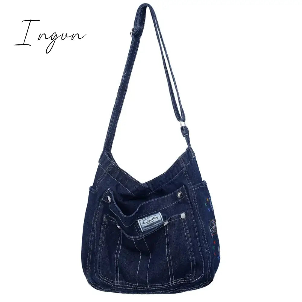 Ingvn - Denim Women's Bag 2024 New Eco Reusable Ladies Handbags Canvas Shopping Travel Shoulder Bags Unisex Jeans Crossbody Bag Shoppers