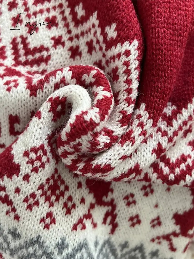 Ingvn - Women's Ugly Christmas Sweater Pullover Sweater Jumper Jumper Ribbed Knit Patchwork Geometric Turtleneck Stylish Casual Christmas Daily Fall Winter Red S M L