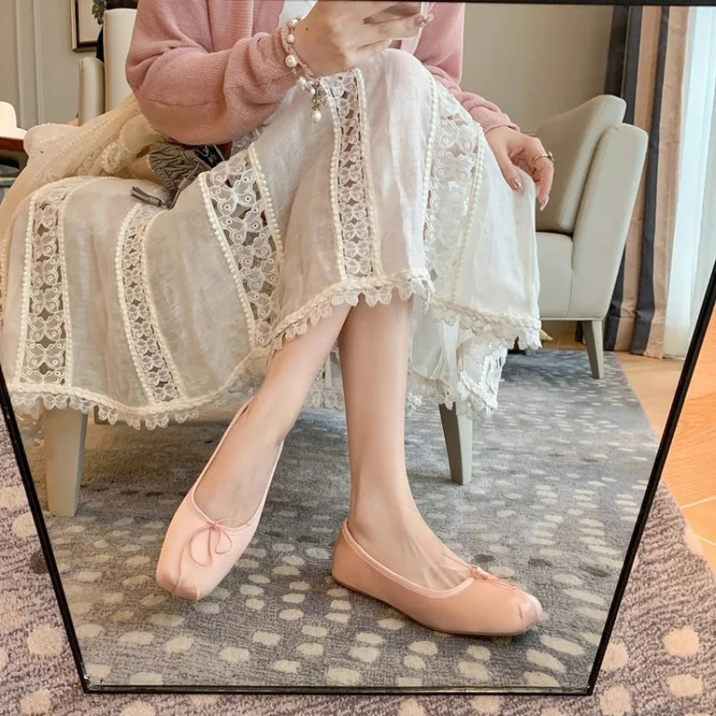 Spring Bowtie Ballet Shoes Fashion Shallow Slip on Women Flat Loafers Shoes Ladies Casual Outdoor Ballerina Shoe Mocasines