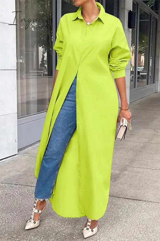 Ingvn - Casual Buttons Long Sleeve Shirt Dress Dresses(5 Colors)