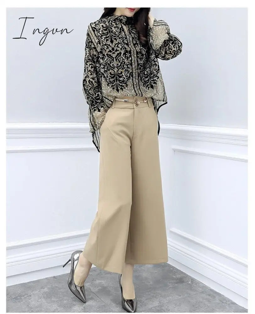 Ingvn - Fashion Trends Chiffon Pantsuits Women Wide Leg Pant Suits For Mother of the Bride Outfit Formal Wedding Office Ladies 2 Two Piece Set Clothes