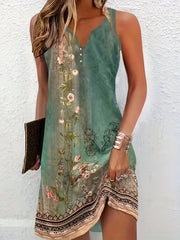 Elegant Floral Notched Vest Dress for Women – Machine Washable, Stretch Fit, Multi-Seasonal Sleeveless Apparel with Button