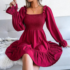 Ingvn - Spring and summer hot style long sleeve ruffled dress